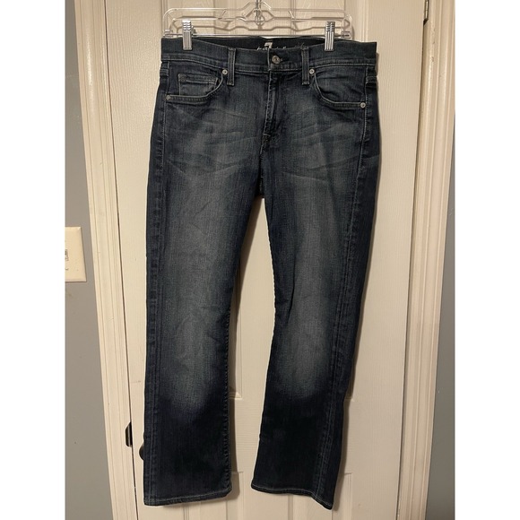 7 For All Mankind Jeans Womens Size 31 X28 Dark Wash Bootcut Mid Rise"slimmy" - Picture 1 of 4